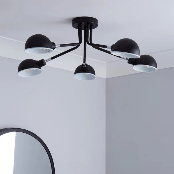 Elements Borr Black 5 Light Semi Flush Ceiling Light 2 Elements Borr Black 5 Light Semi Flush Ceiling Light - Image 2