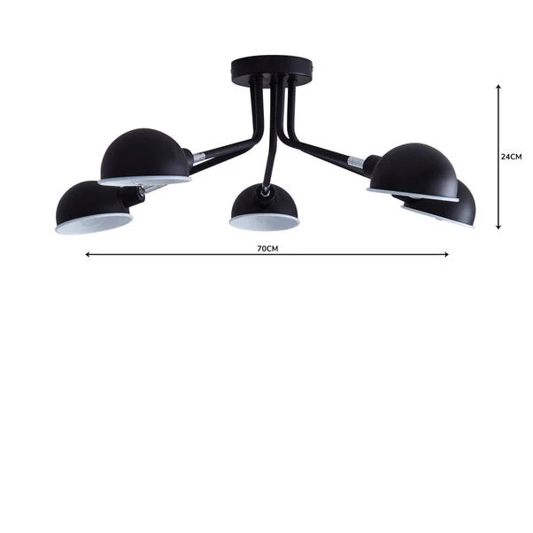 Elements Borr Black 5 Light Semi Flush Ceiling Light 5 Elements Borr Black 5 Light Semi Flush Ceiling Light - Image 5