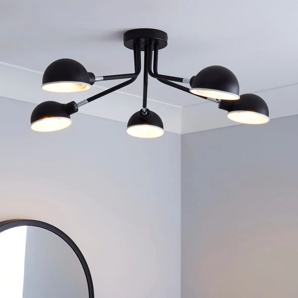 Elements Borr Black 5 Light Semi Flush Ceiling Light 1 Elements Borr Black 5 Light Semi Flush Ceiling Light