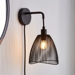 Elements Jaula Rattan Plug In Wall Light -Elements 30713624
