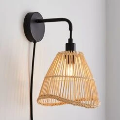 Elements Jaula Rattan Plug In Wall Light -Elements 30752930