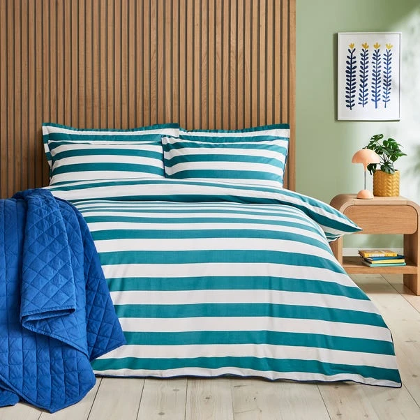 Elements Bold Stripe Teal Oxford Pillowcase 2 Elements Bold Stripe Teal Oxford Pillowcase - Image 2
